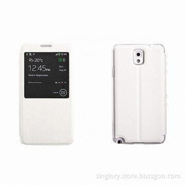 PU Leather Case for Samsung Galaxy Note III 3 N9000 with Open Window S View, OEM Welcome